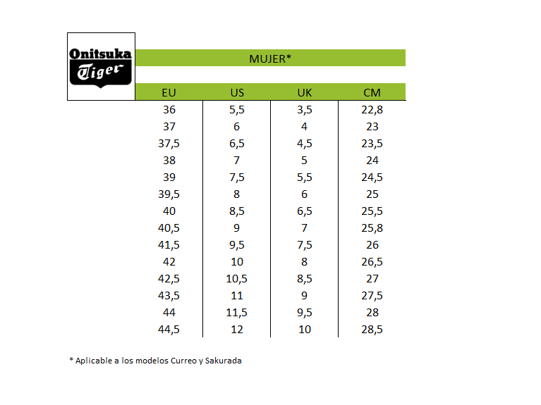 tallas onitsuka tiger