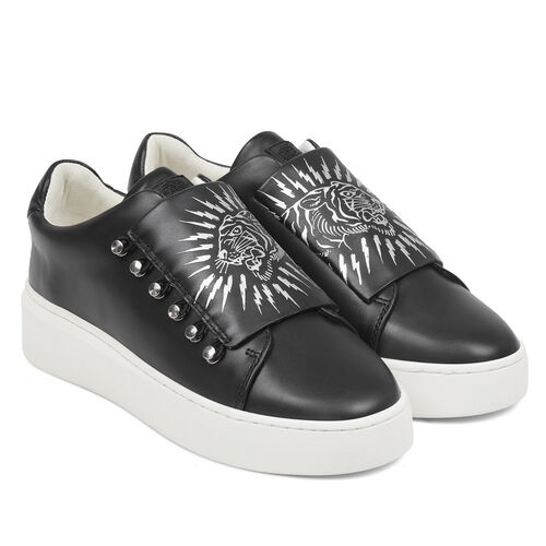 LEATHER UPPER WITH PRINT AND ELASTIC FASTENING LOW TOP SNEAKER